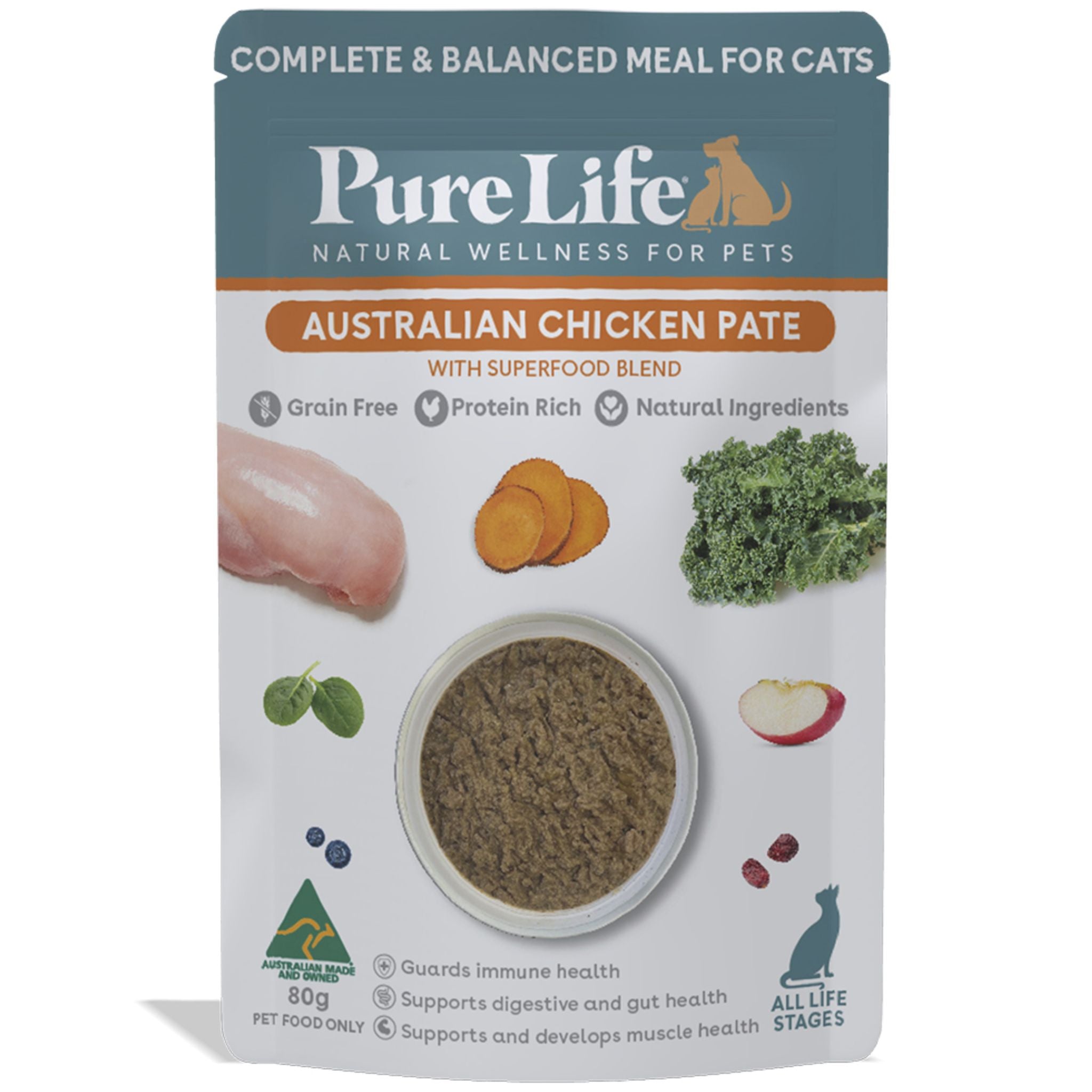 Pure Life Wet Cat Food Australia Chicken Pate 80g x 12 | PeekAPaw Pet Supplies