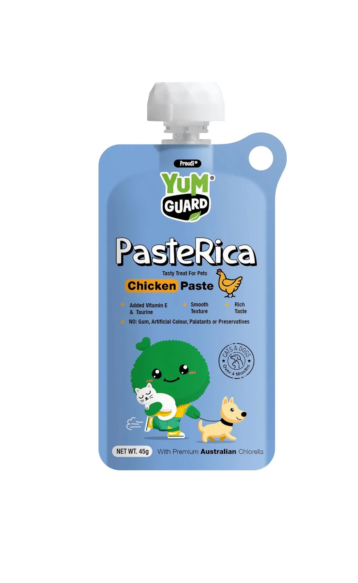 YumGuard Paste Rica Chicken for dogs and cats, 45g pouch – front of pack