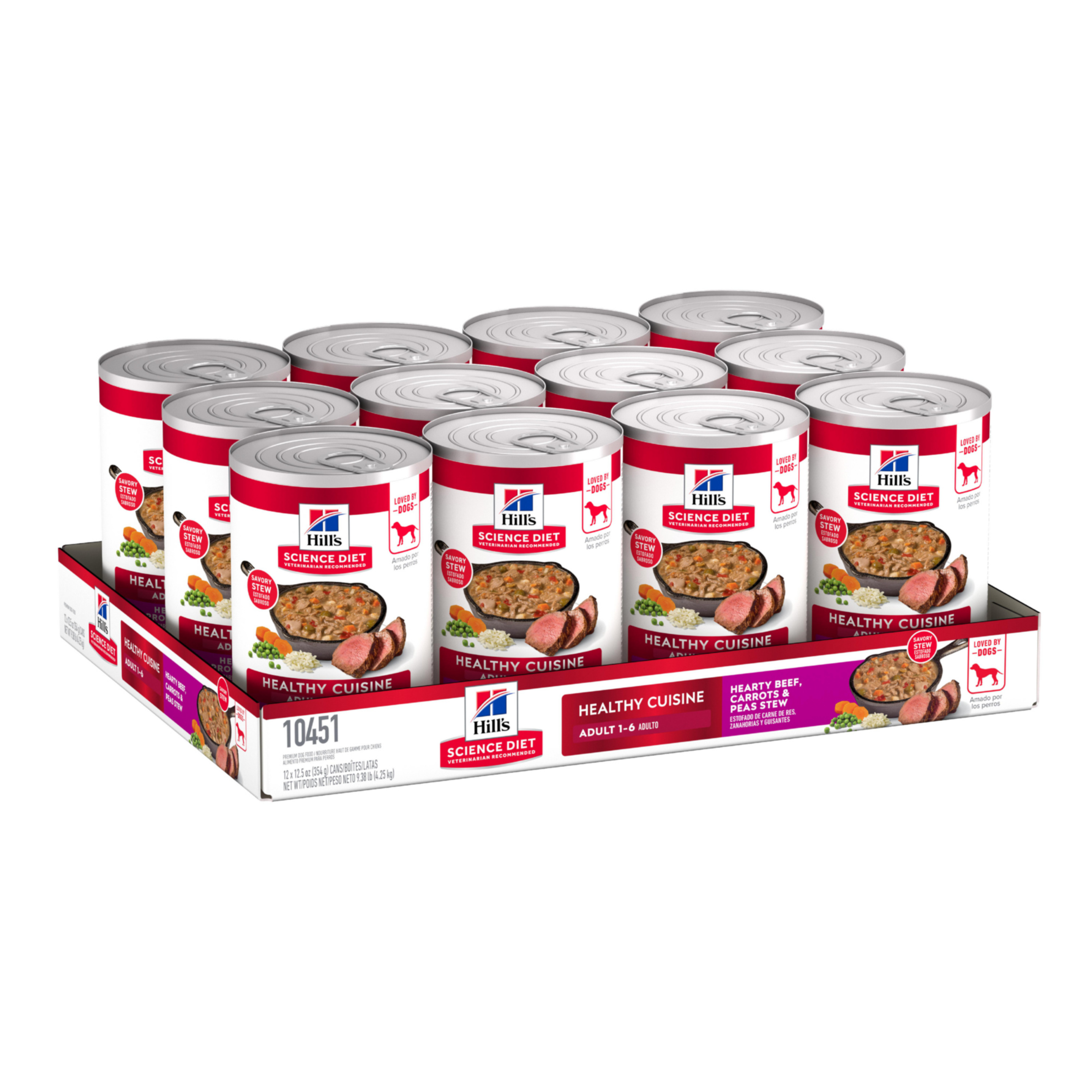 Shelf-ready retail tray of Hill's Adult Healthy Cuisine canned dog food