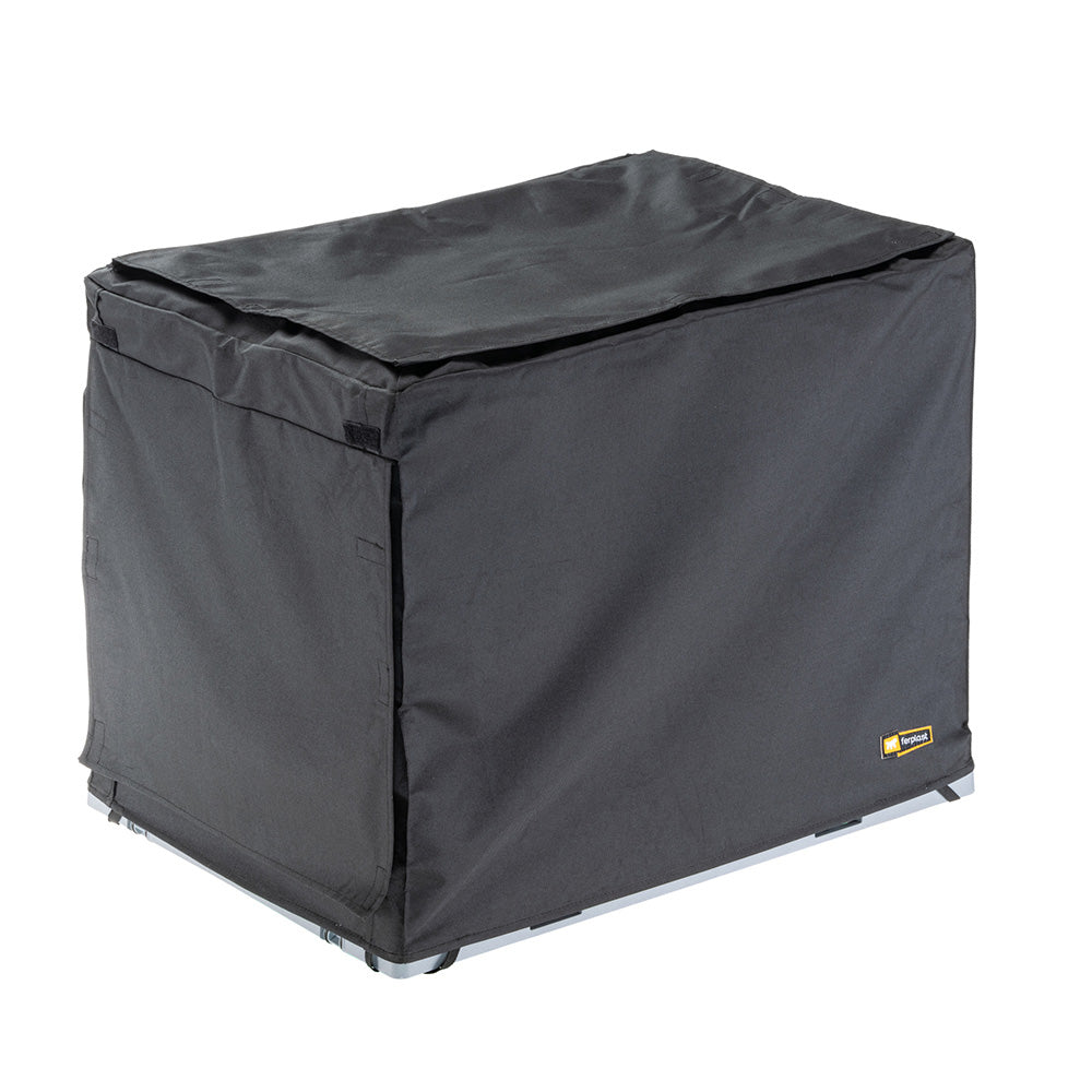 Ferplast Superior dog crate cover fully closed over the crate, side view | PeekAPaw Pet Supplies