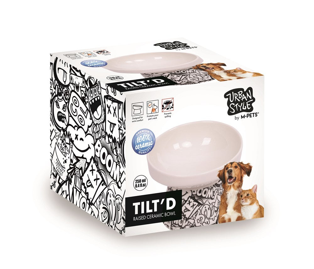 M-Pets URBANSTYLE TILT'D Raised Ceramic Cat Bowl