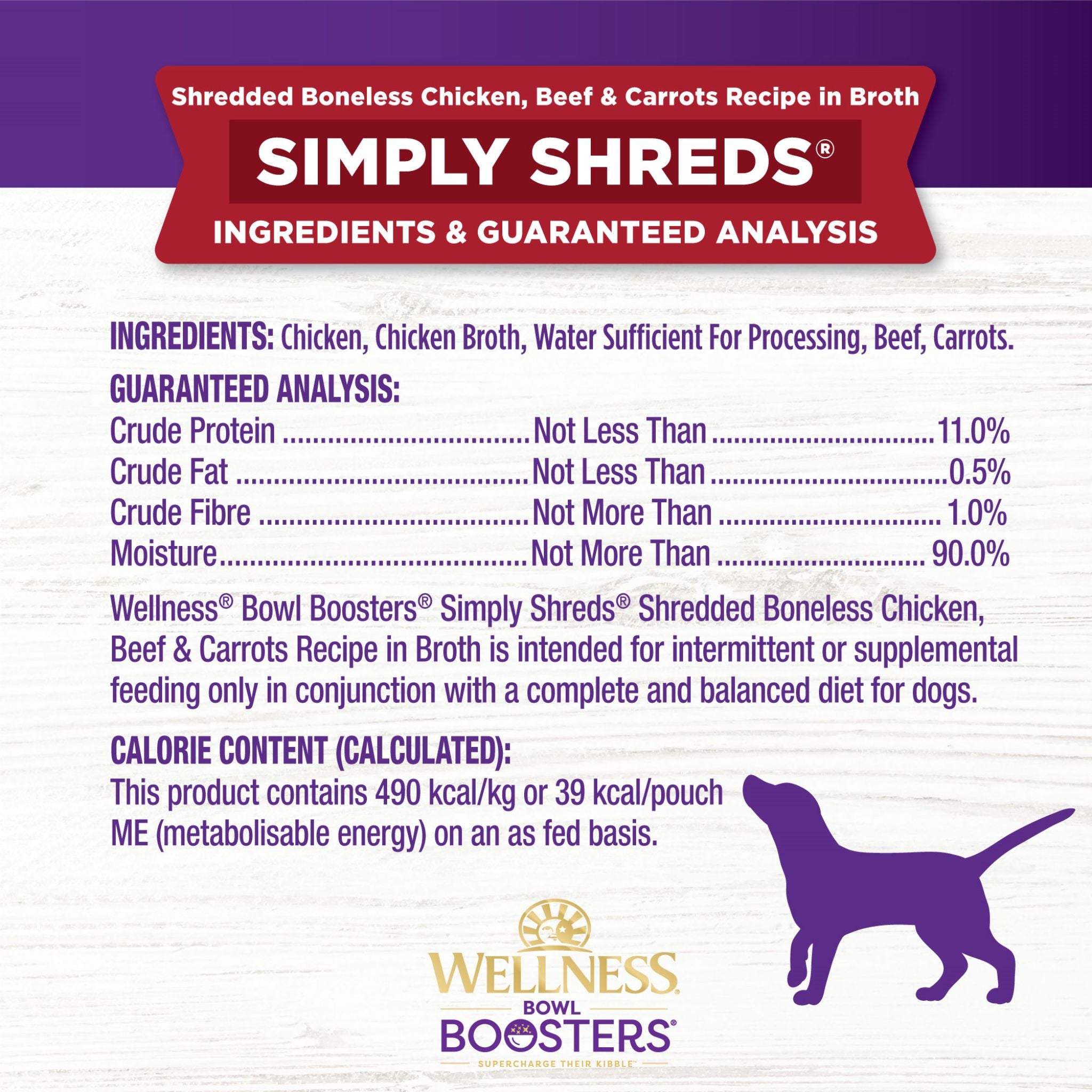 Wellness Core Wet Dog Food Simply Shreds Shredded Boneless Chicken, Beef & Carrots