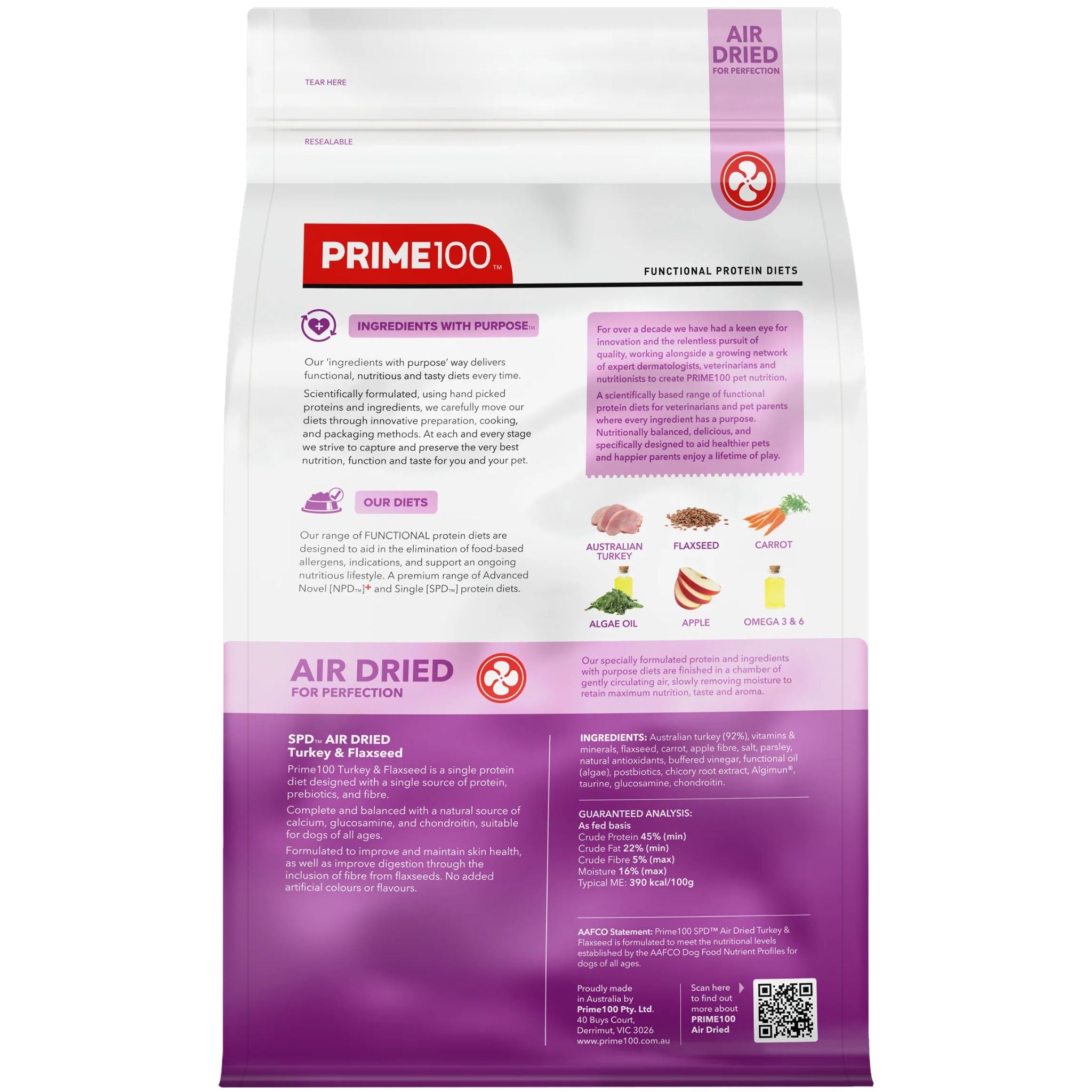 Prime100 Spd Turkey & Flaxseed Air Dried Dog Food