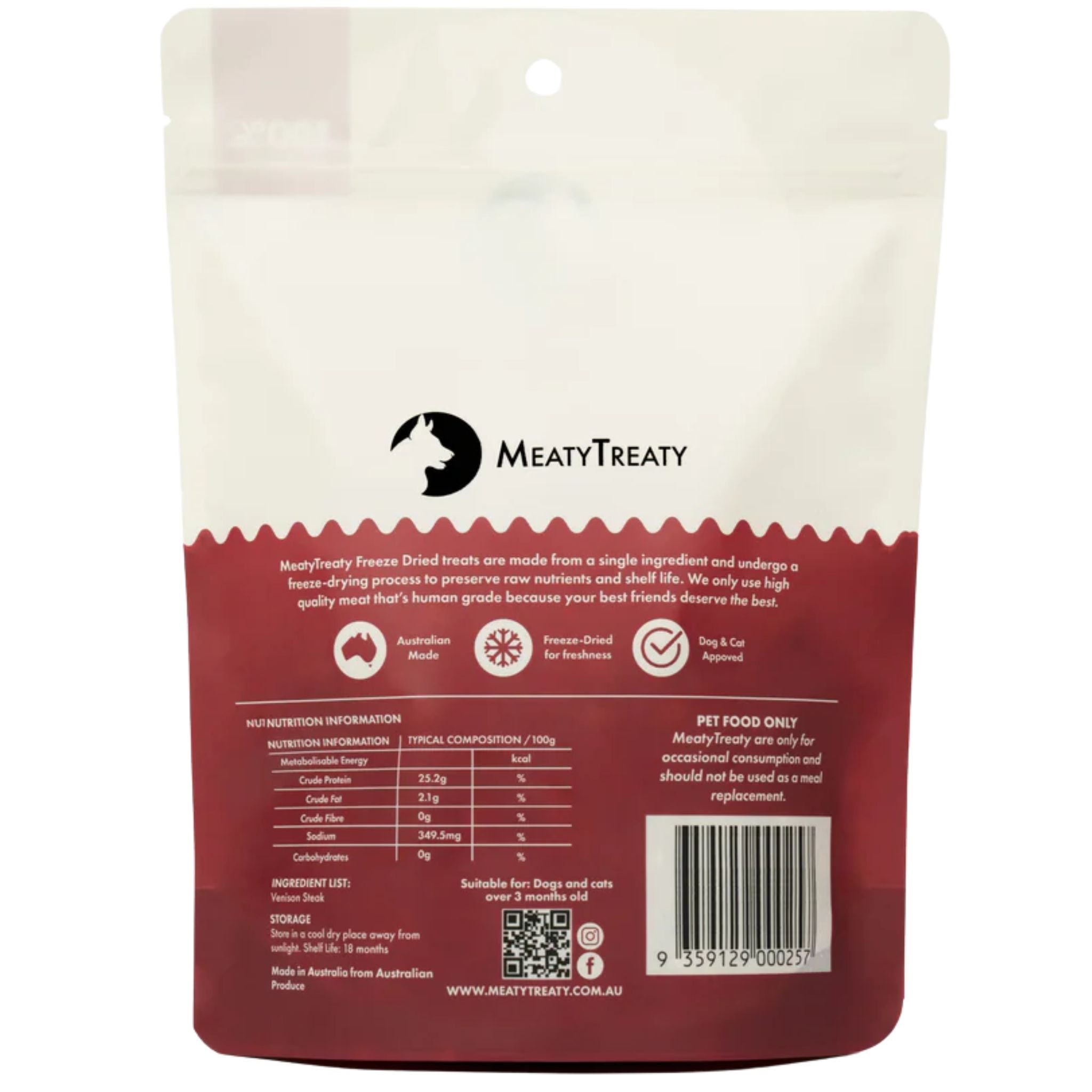 Meaty Treaty Freeze Dried Venison Cat & Dog Treats