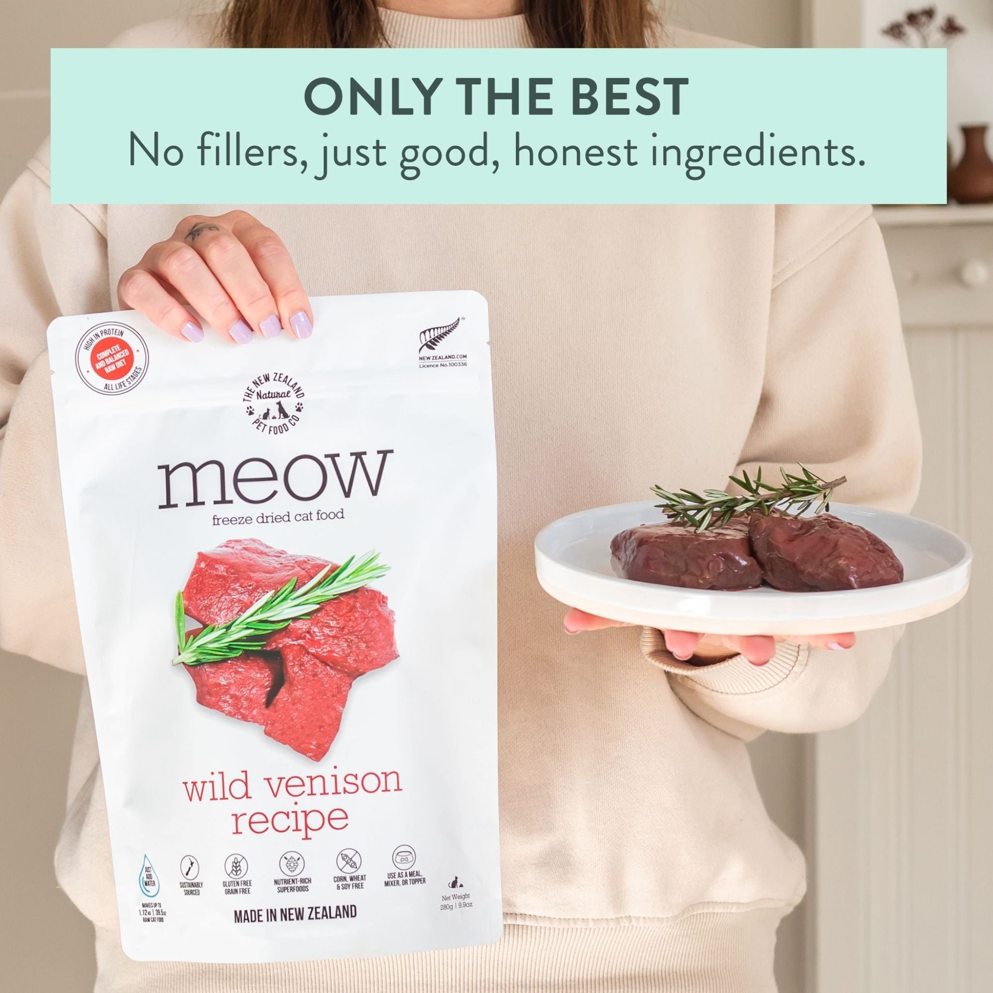 The New Zealand Natural Meow Freeze Dried Cat Food Wild Venison