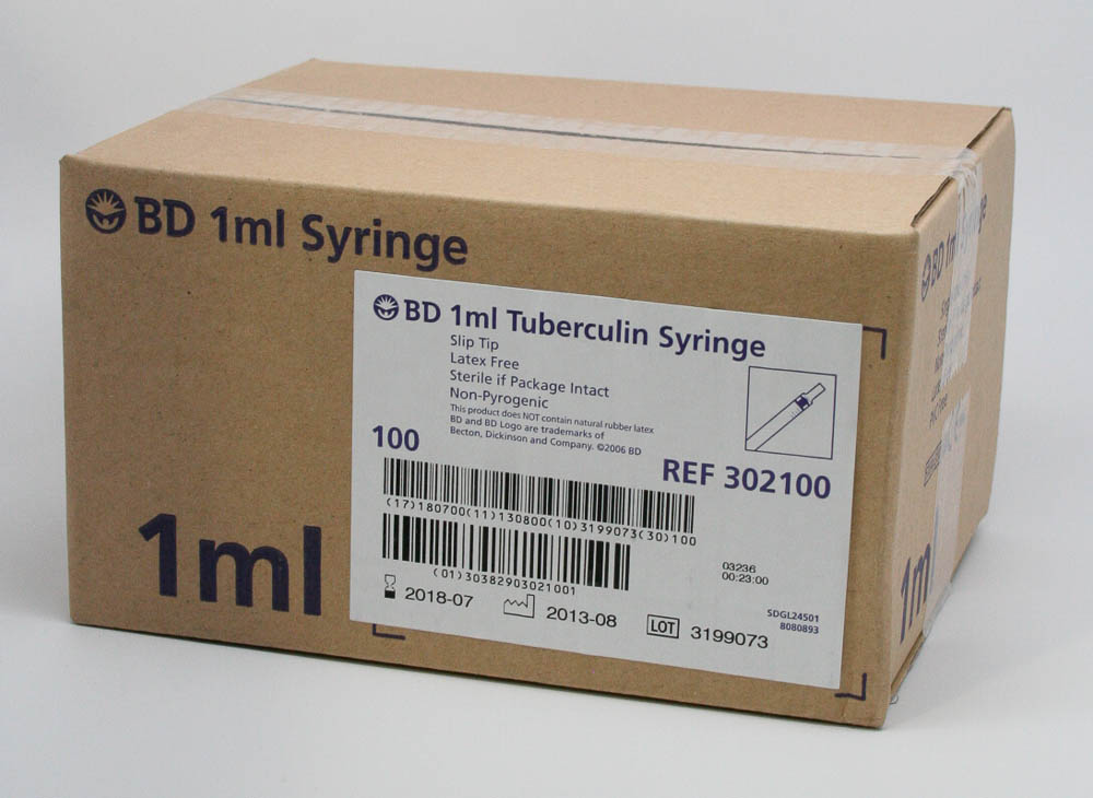 BD 1mL tuberculin Luer slip syringe without needle 302100