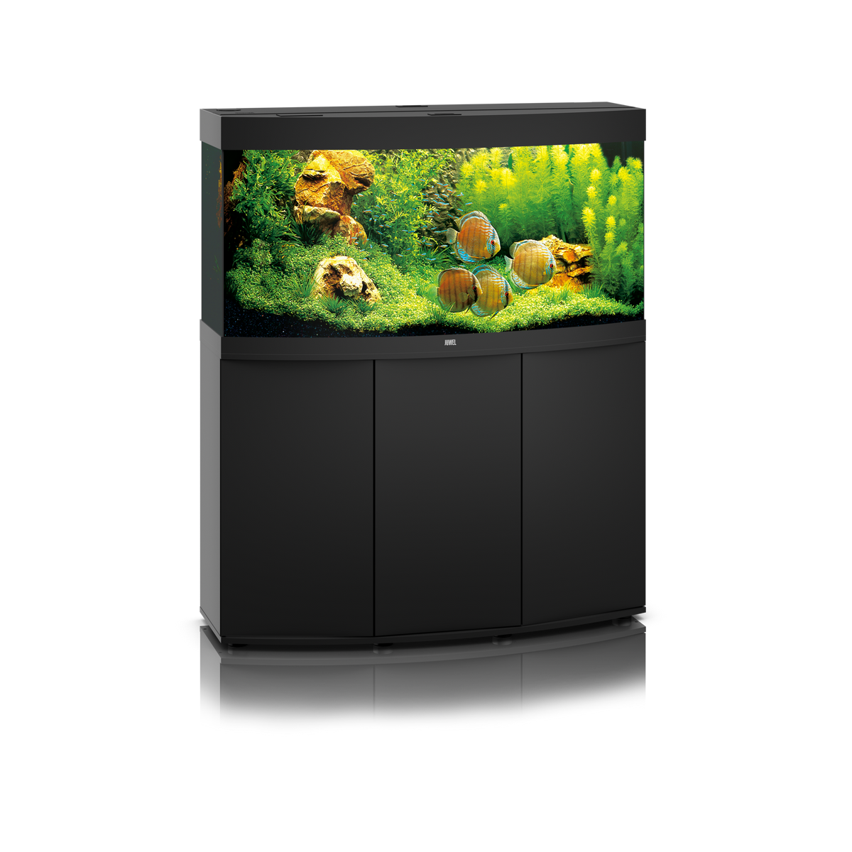 Juwel SBX Vision 260 cabinet in black with the aquarium on top