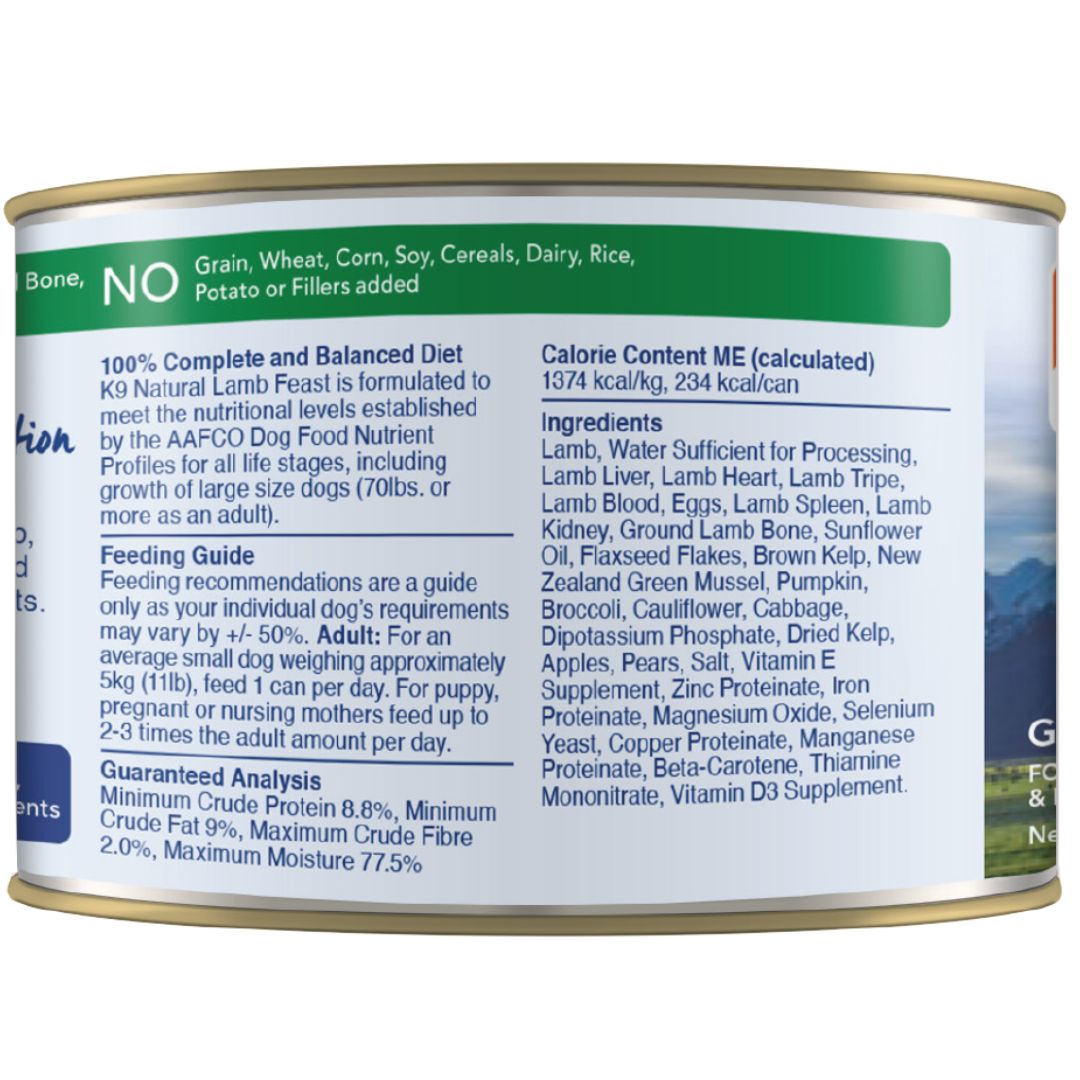 K9 Natural Canned Lamb Feast Wet Dog Food