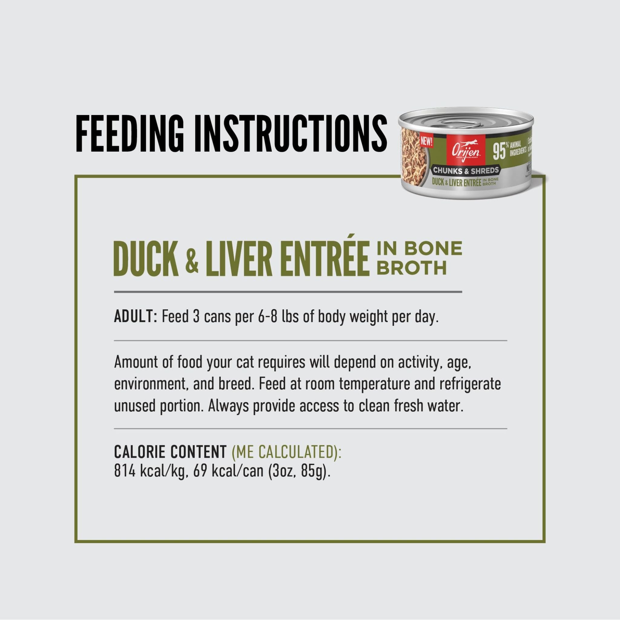 Orijen Wet Cat Food Chunks & Shreds Duck and Liver Entree