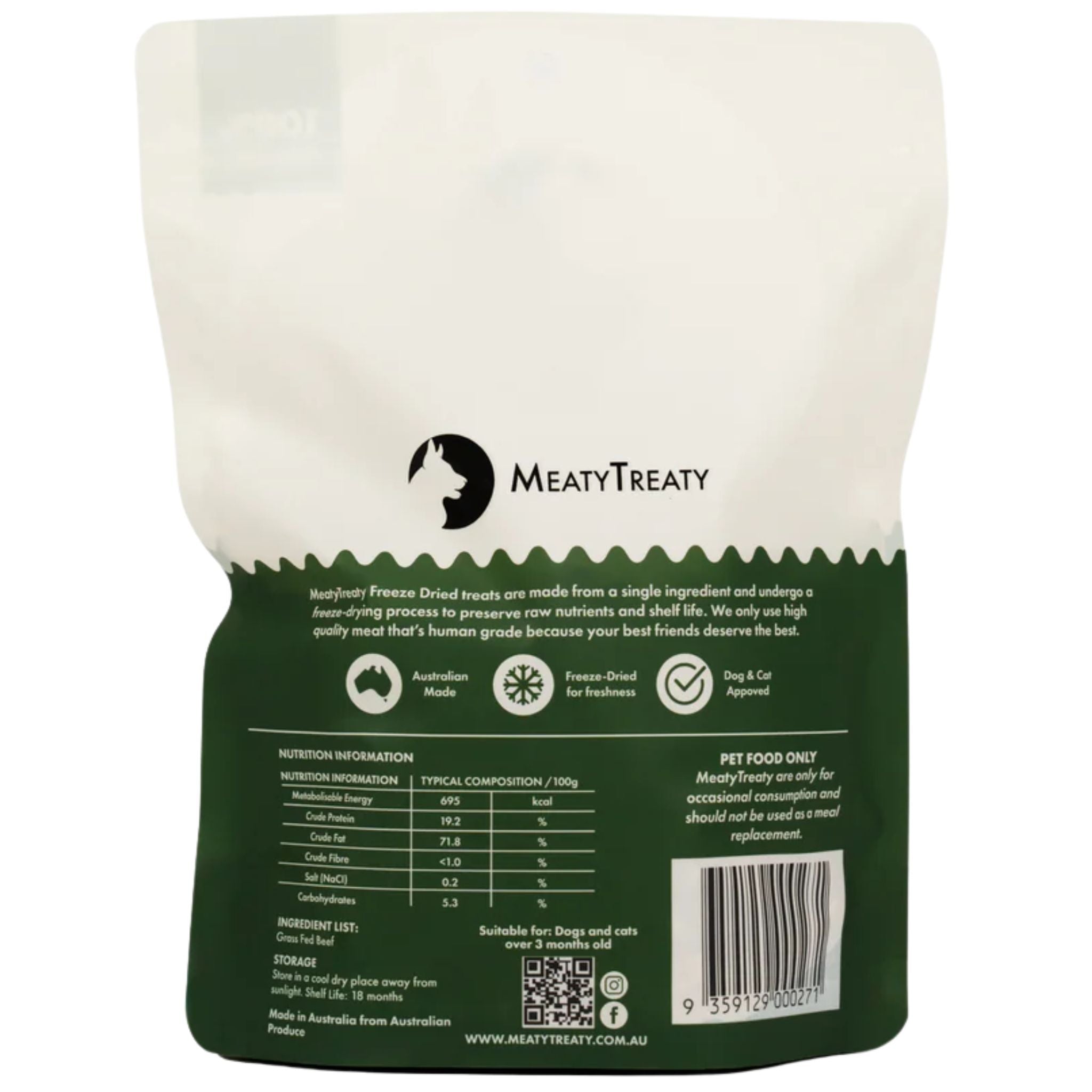 Meaty Treaty Freeze Dried Grass Fed Beef Cat & Dog Treats