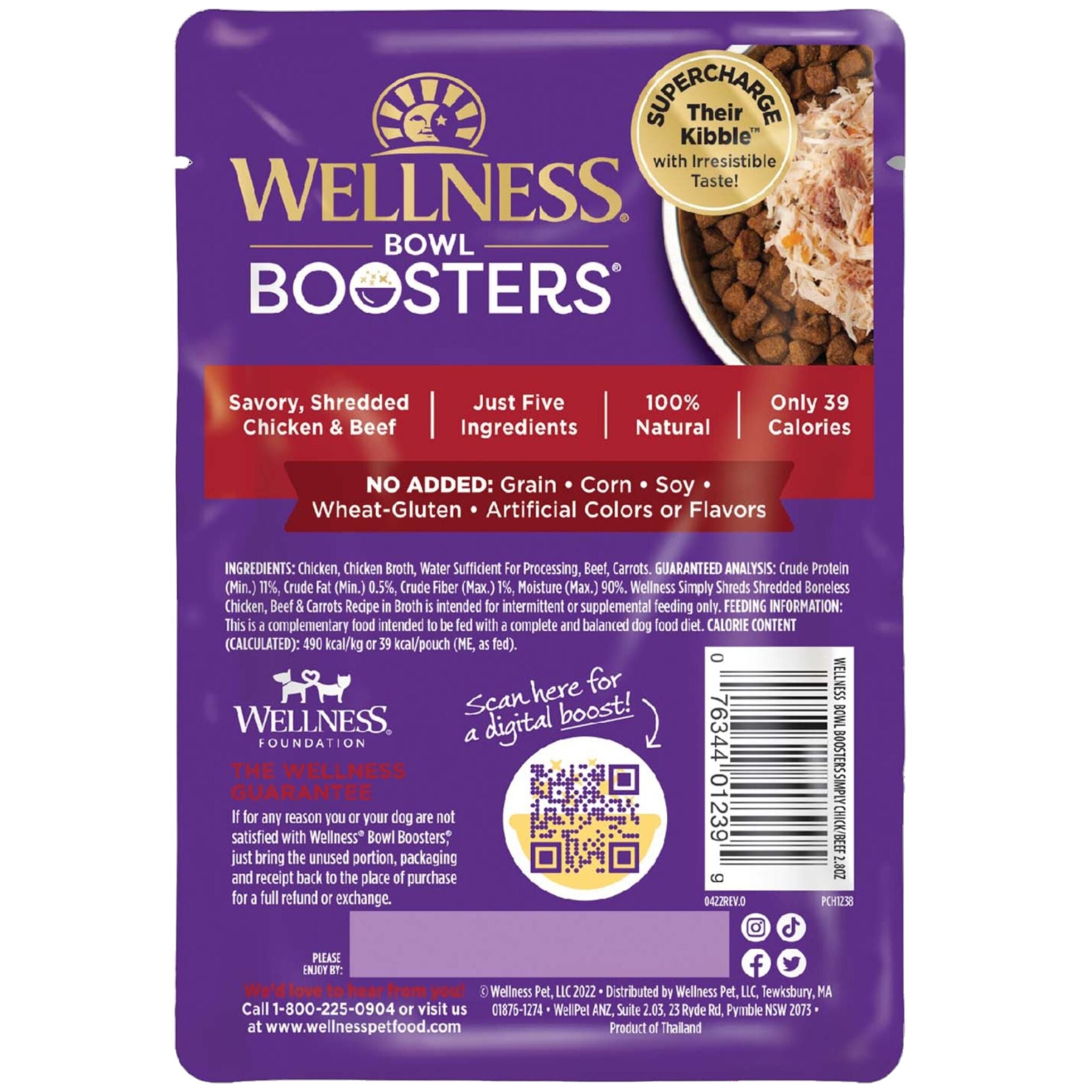 Wellness Core Wet Dog Food Simply Shreds Shredded Boneless Chicken, Beef & Carrots