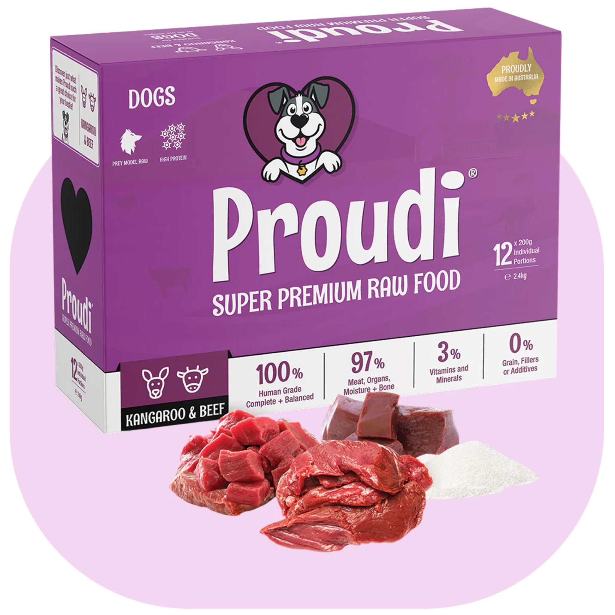 Proudi Kangaroo and Beef Raw Patties for Dogs
