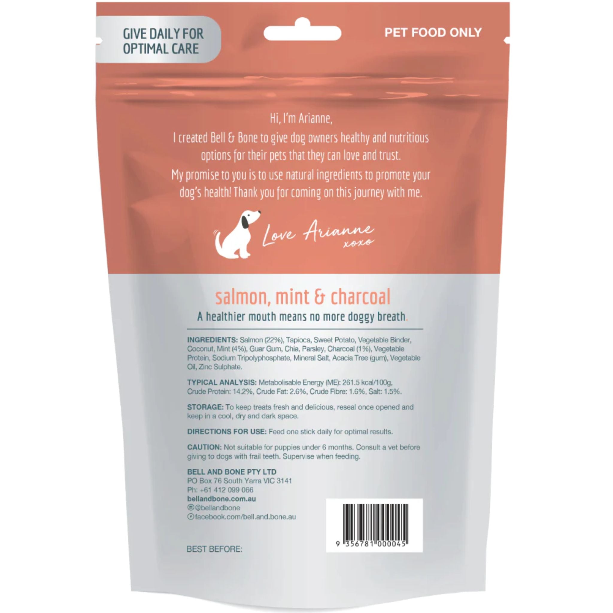 Bell and Bone Dental Sticks for Adult Dogs - Salmon, Mint & Charcoal