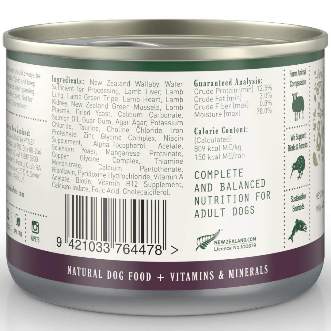 ZEALANDIA Premium Wet Dog Food Wallaby Pate 185g x 24 | PeekAPaw Pet Supplies