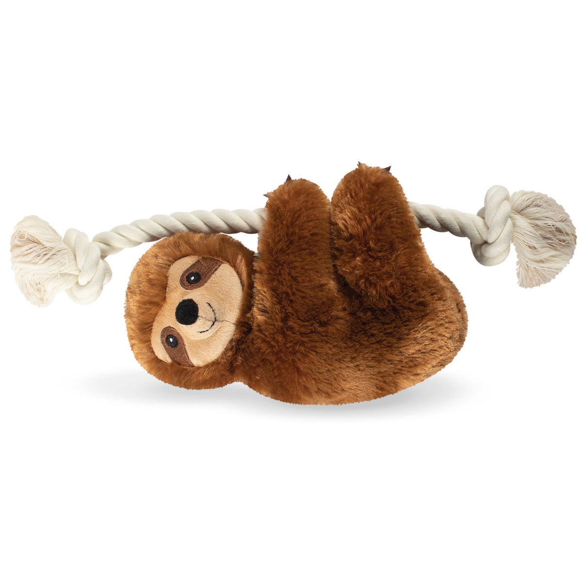 Fringe Studio Plush Squeaker Dog Toy - Brown Sloth on A Rope — front view