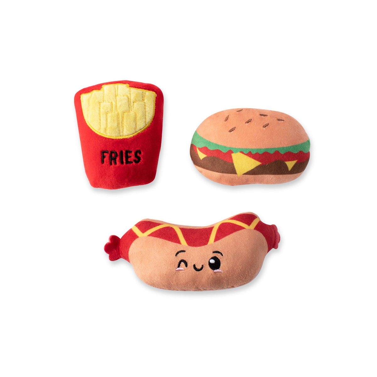 Fringe Studio Plush Dog Toy Set - Fast Foodies — front view