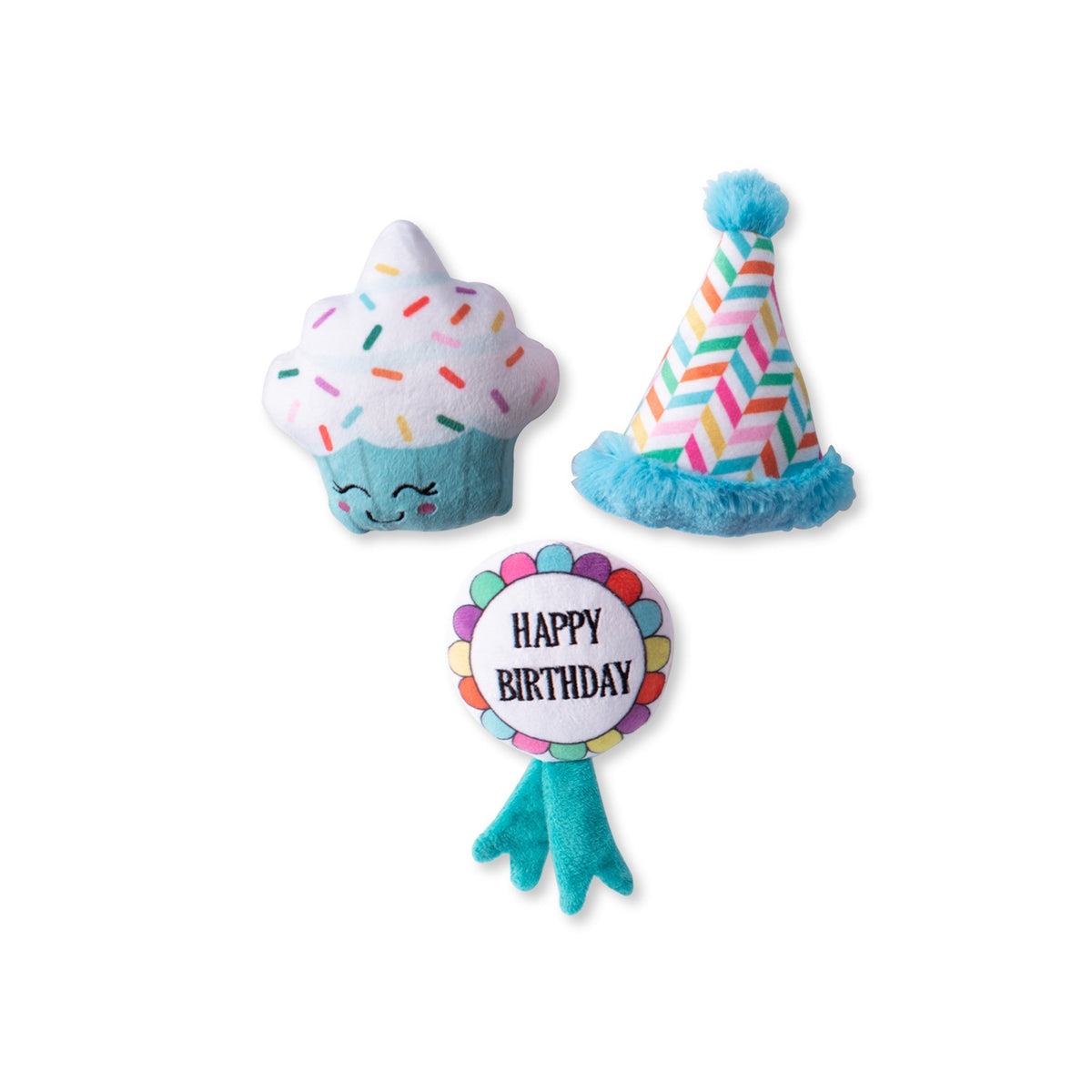 Fringe Studio Plush Dog Toy Set - Happy Bark Day — front view