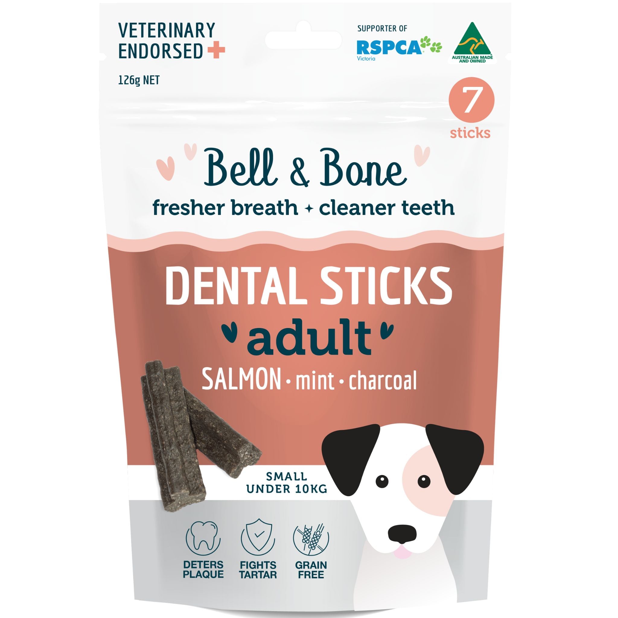 Bell and Bone Dental Sticks for Adult Dogs - Salmon, Mint & Charcoal