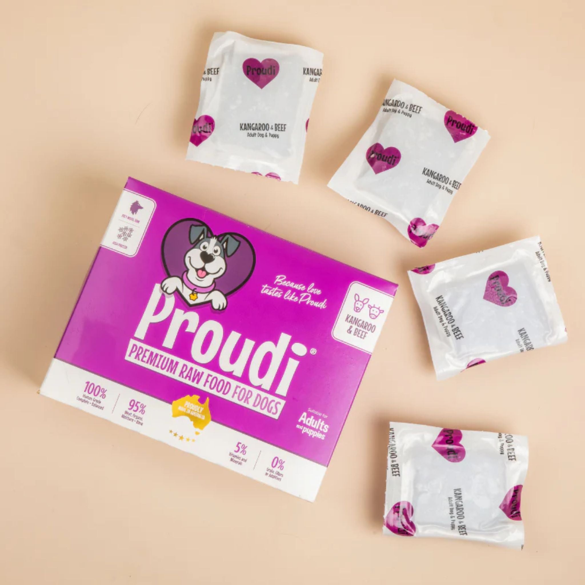Proudi Kangaroo and Beef Raw Patties for Dogs