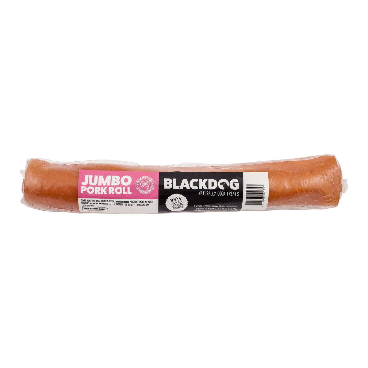BlackDog Jumbo Pork Roll – single roll in labelled wrap