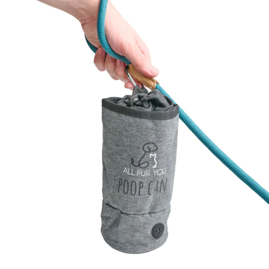 All Fur You Poop Can - Portable Bag Dispenser and Carry Full Bags - Grey | PeekAPaw Pet Supplies