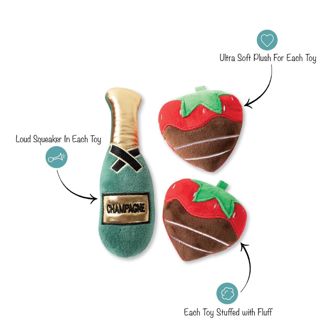 Fringe Studio Dog Toy Set Champagne Strawberry 3 Pieces - Small | PeekAPaw Pet Supplies