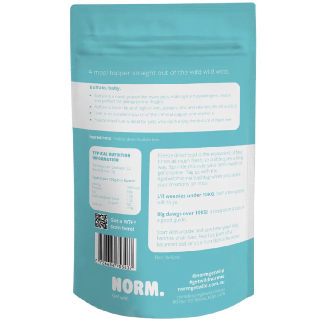 Norm Buffalo Liver Meal Topper -Back | PeekAPaw Pet Supplies