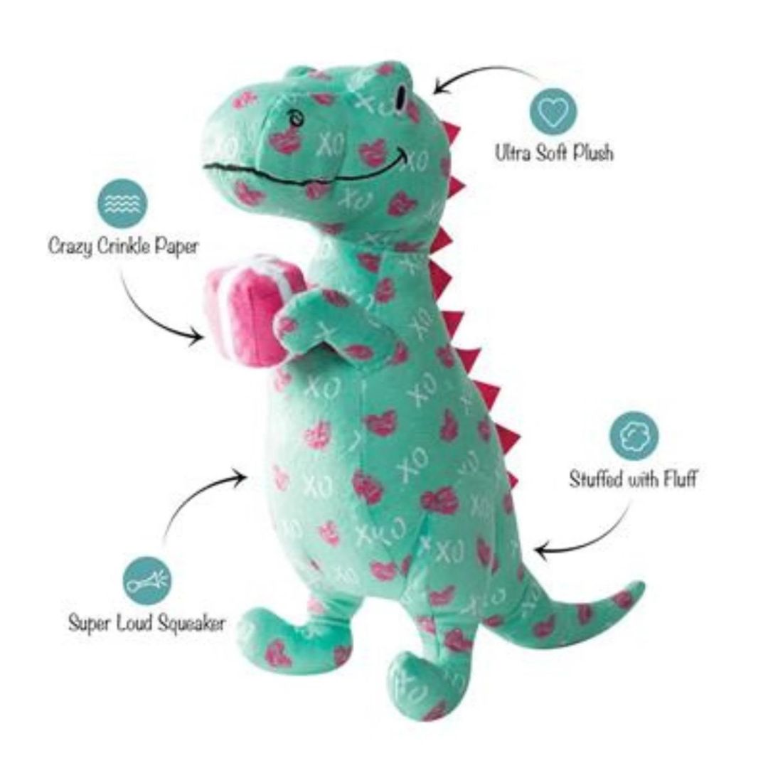 Fringe Studio Plush Squeaker Valentine's Day Dog Toy - XO Rex | PeekAPaw Pet Supplies