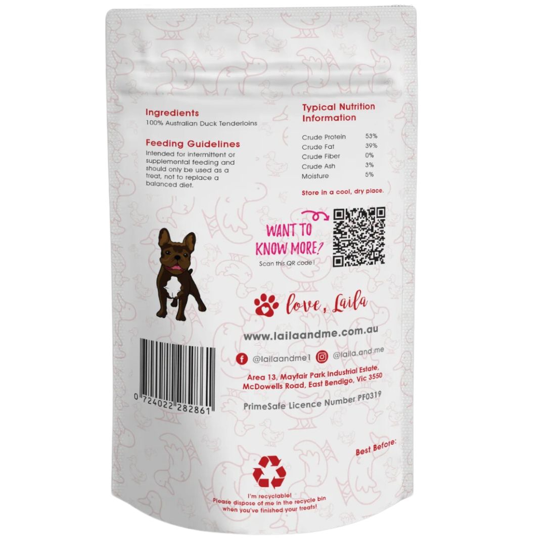 Laila & Me Dehydrated Dog Treats Duck Jerky 200g | PeekAPaw Pet Supplies