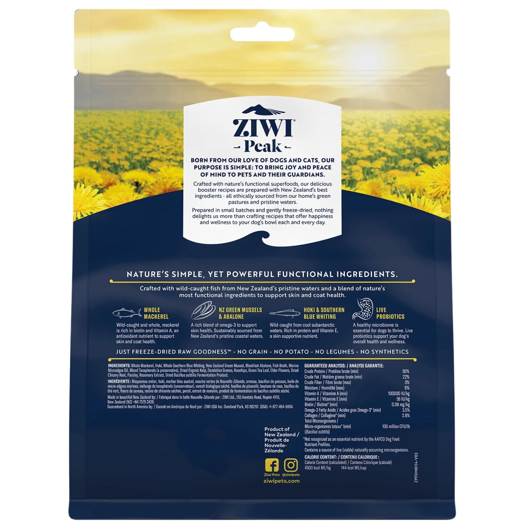 ZIWI Peak Freeze Dried Dog Boosters Skin & Coat Health - Mackerel | PeekAPaw Pet Supplies