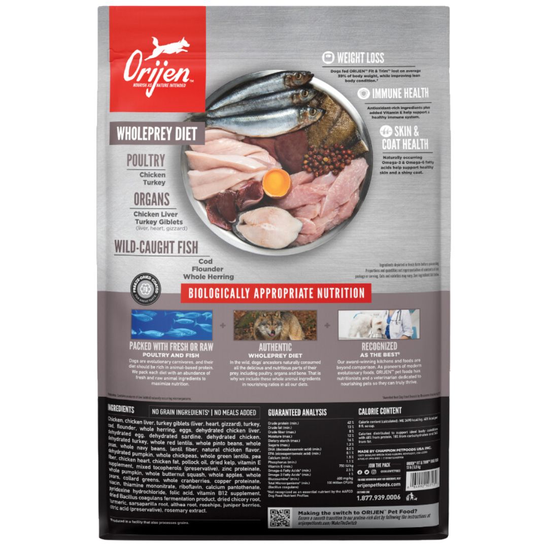 ORIJEN Biologically Appropriate Dry Dog Food Fit and Trim - 10.6kg | PeekAPaw Pet Supplies