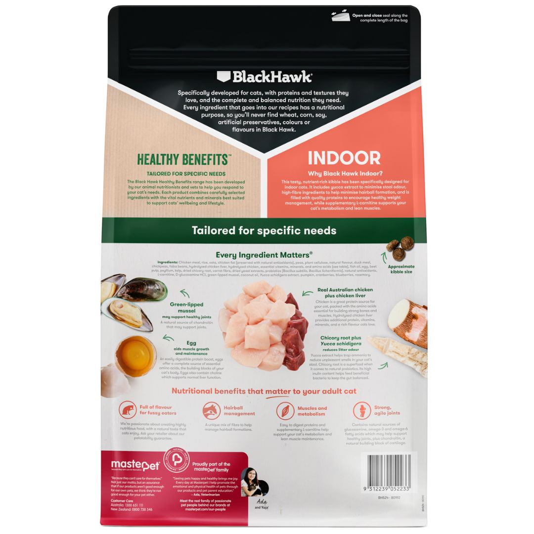 Black Hawk Healthy Benefits Adult Dry Cat Food indoor - Back | PeekAPaw Pet Supplies