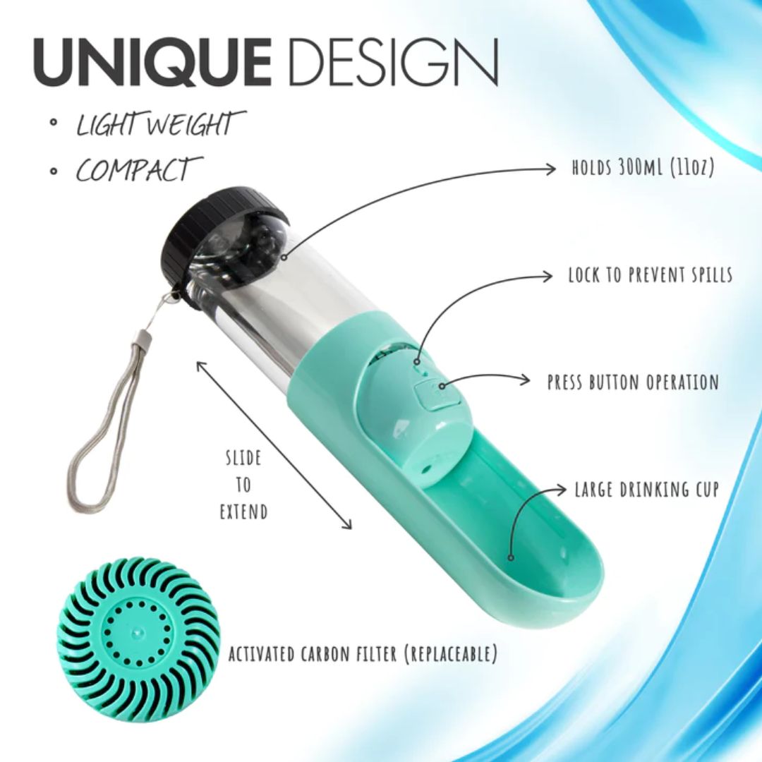 All Fur You Portable Dog Water Bottle 300ml - Green | PeekAPaw Pet Supplies