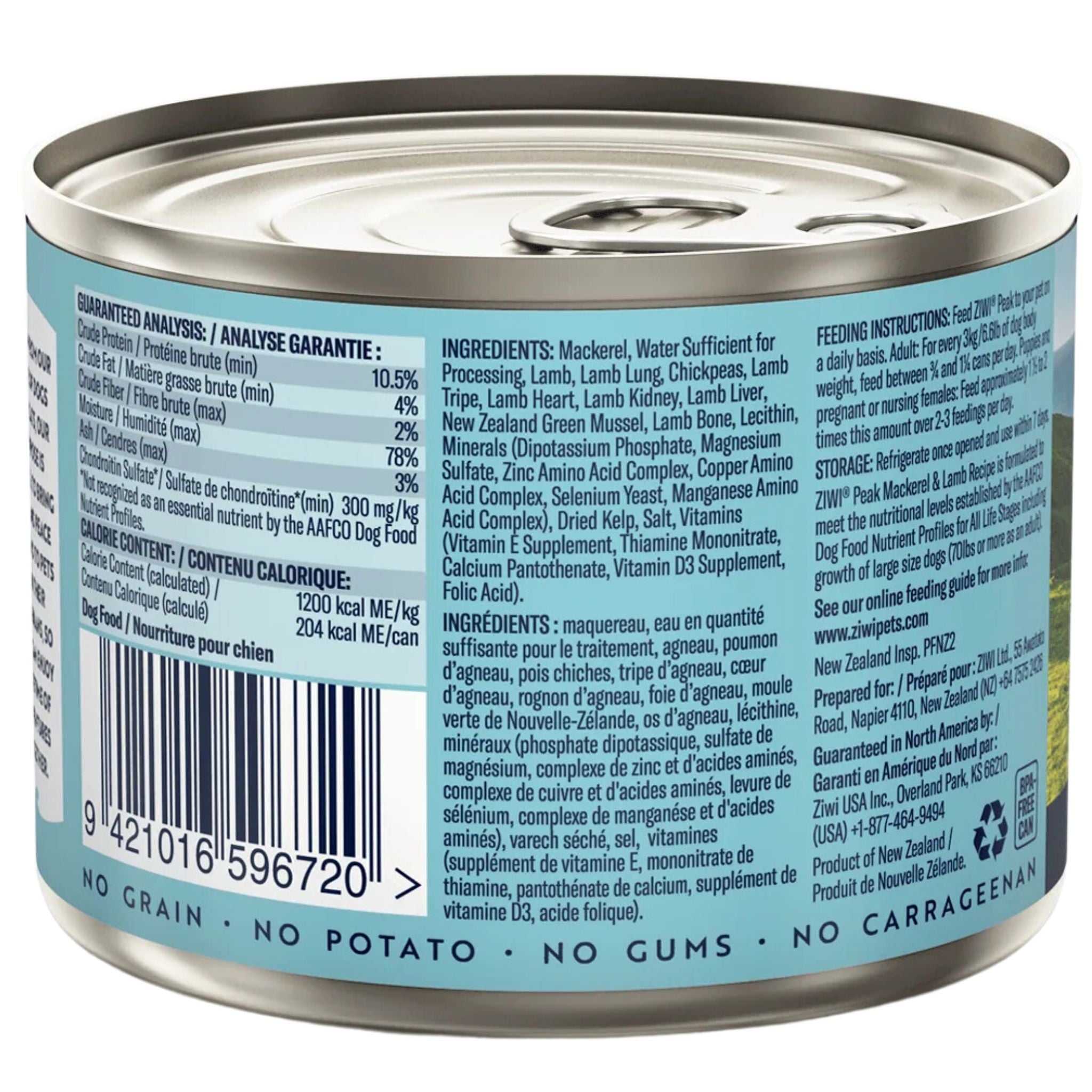 ZIWI Peak Dog Food Cans Mackerel & Lamb 170g | PeekAPaw Pet Supplies