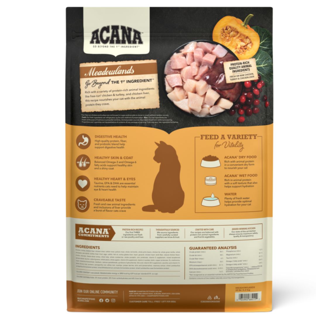 ACANA Dry Cat Food Meadowlands - Chicken & Turkey - Black | PeekAPaw Pet Supplies