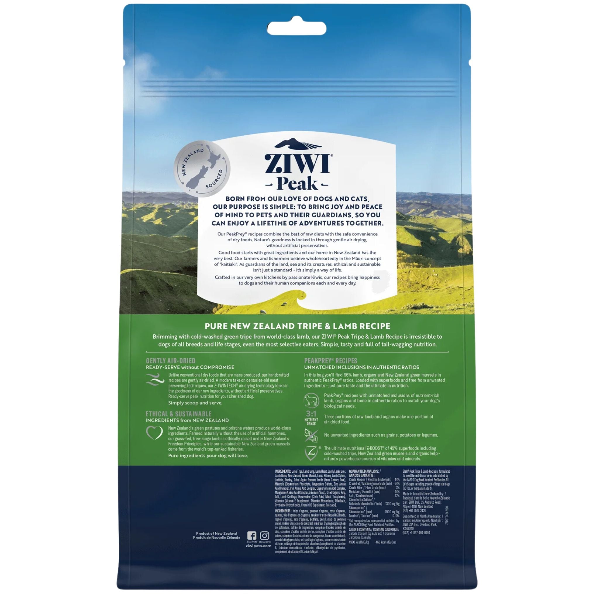ZIWI Peak Dog Food Air Dried Tripe & Lamb | PeekAPaw Pet Supplies