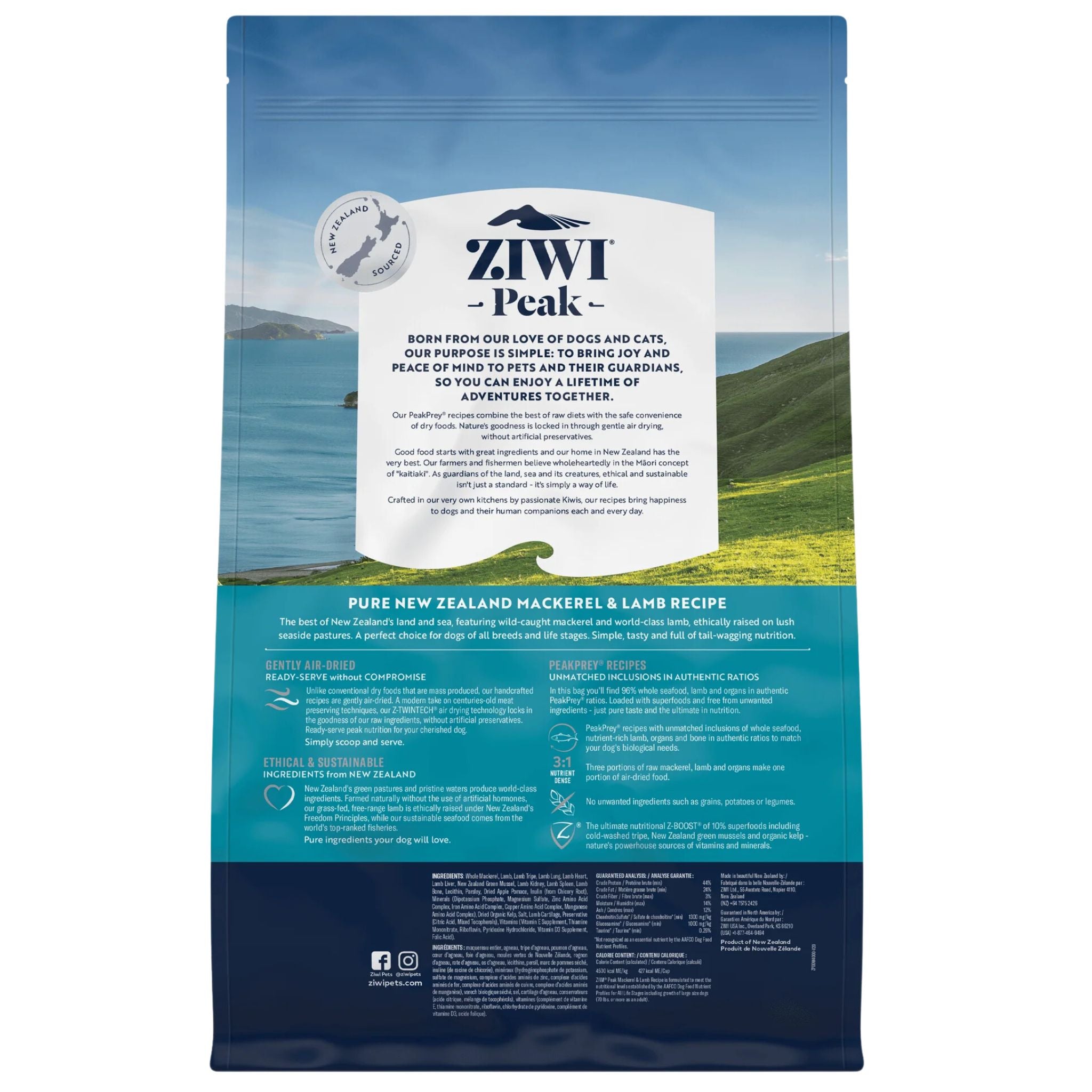 ZIWI Peak Dog Food Air Dried Mackerel and Lamb | PeekAPaw Pet Supplies
