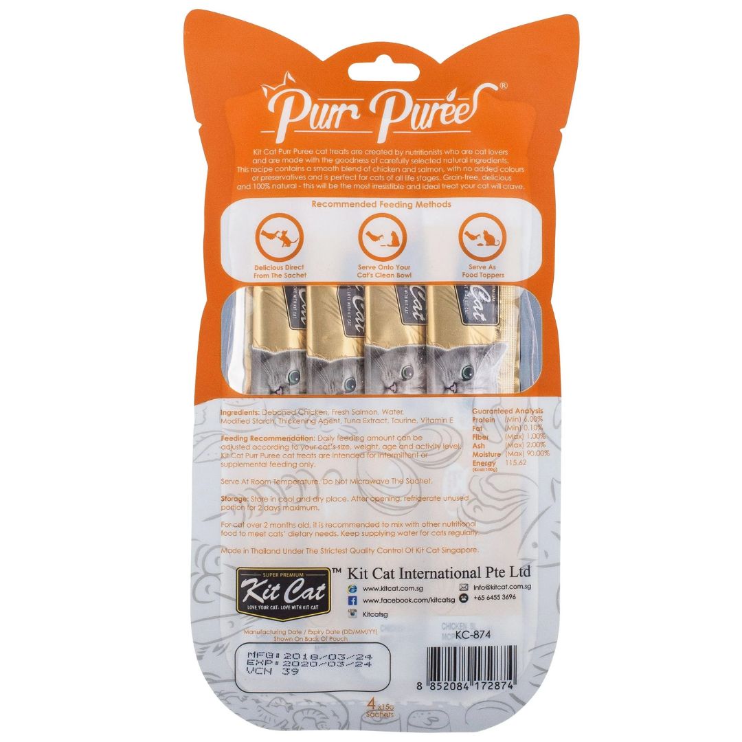 Kit Cat Purr Puree Cat Treats Chicken & Salmon - Back | PeekAPaw Pet Supplies