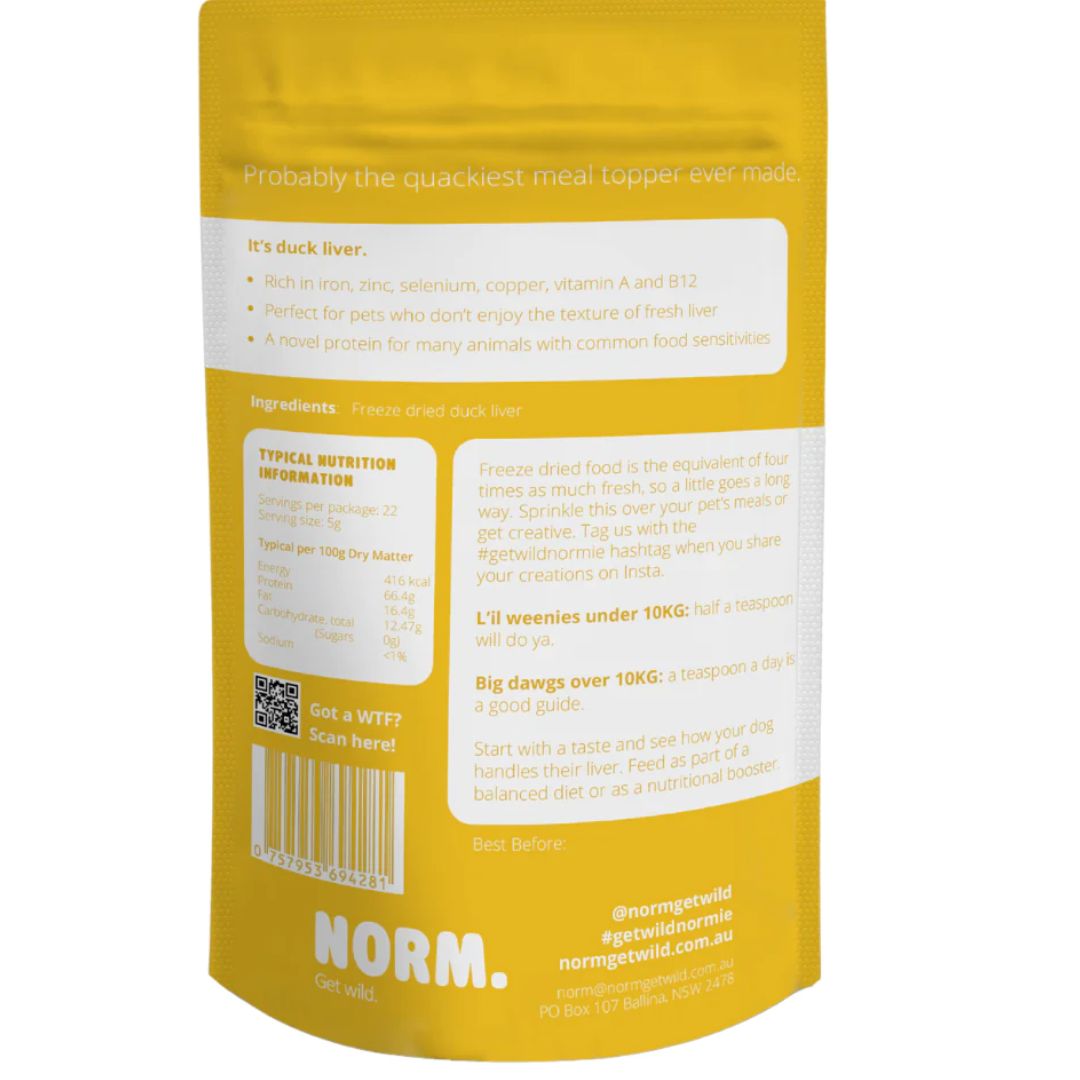 Norm Duck Liver Meal Topper - Back | PeekAPaw Pet Supplies