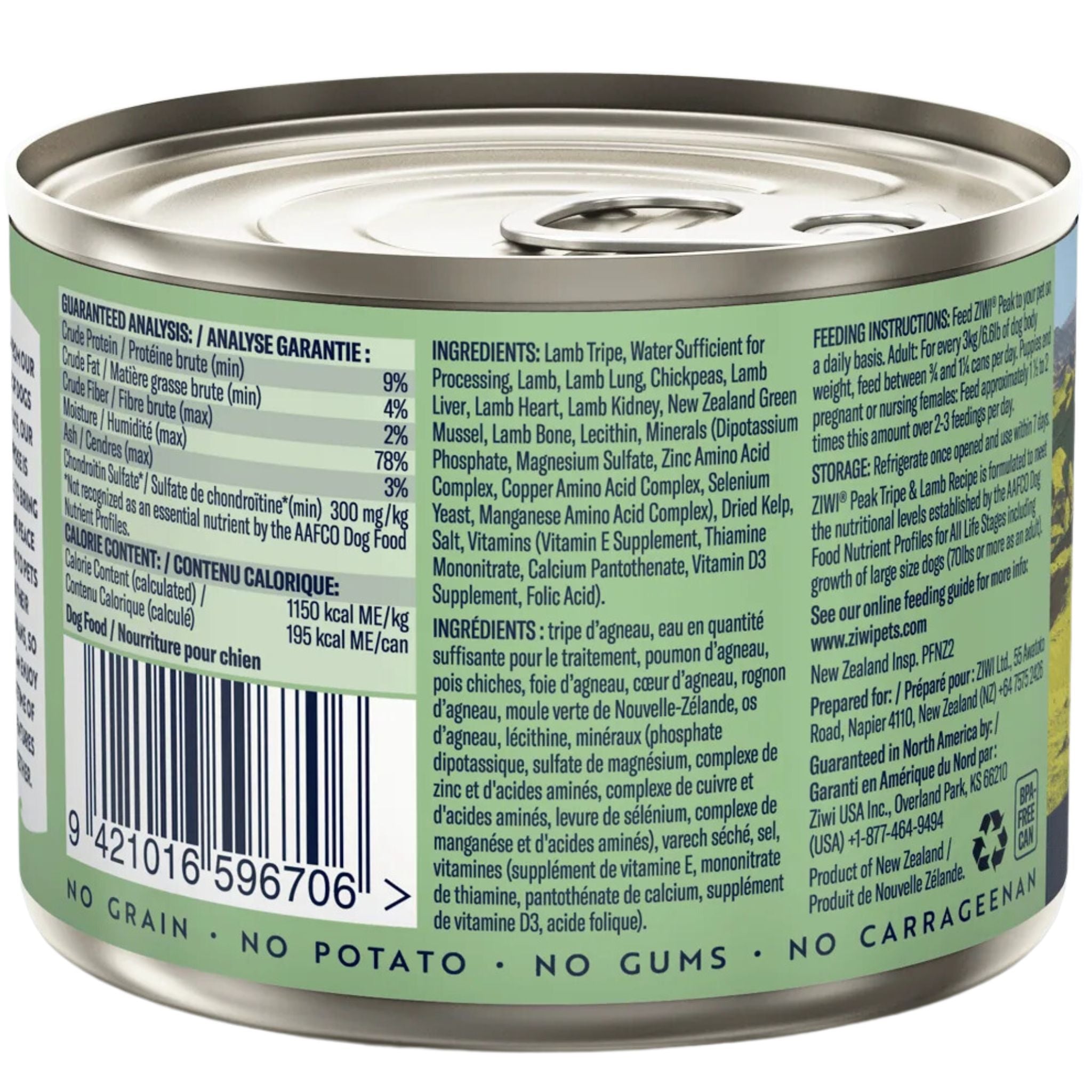 ZIWI Peak Dog Food Cans Tripe & Lamb 170g | PeekAPaw Pet Supplies