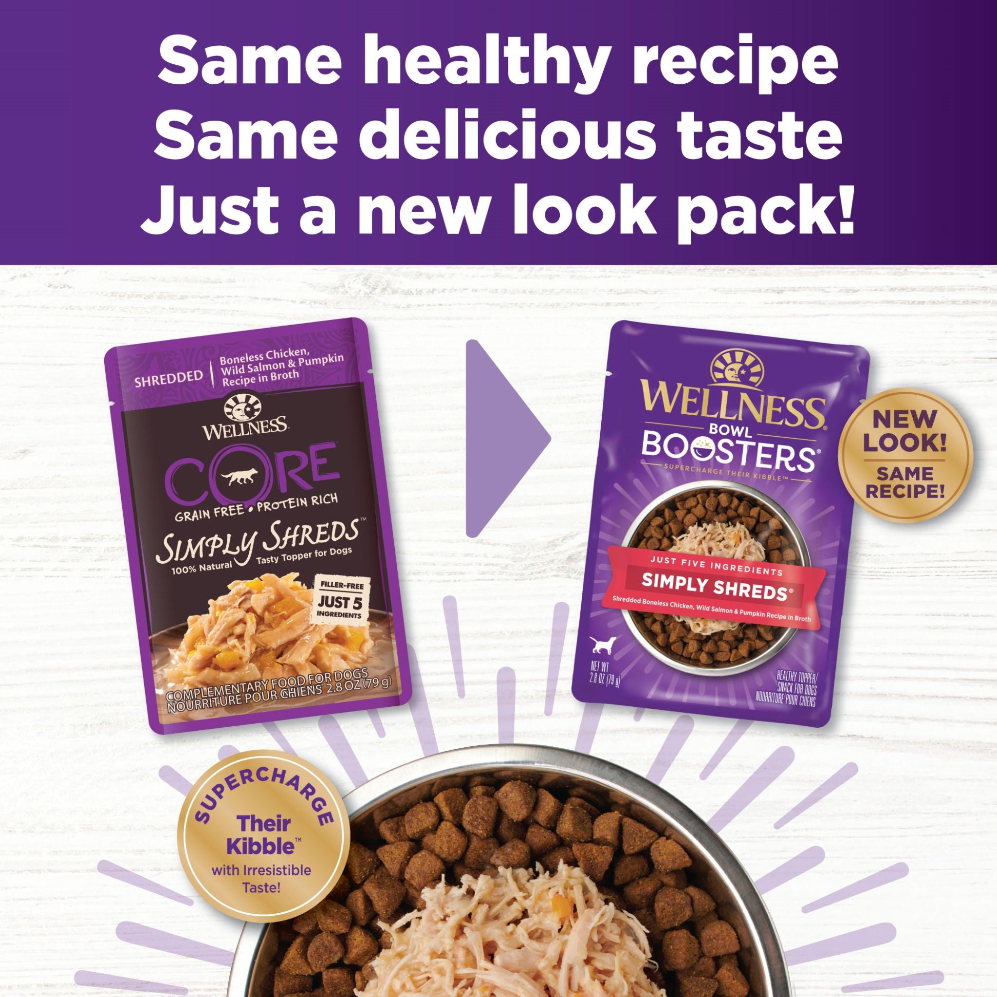 Wellness Core Wet Dog Food Simply Shreds Shredded Boneless Chicken, Wild Salmon & Pumpkin