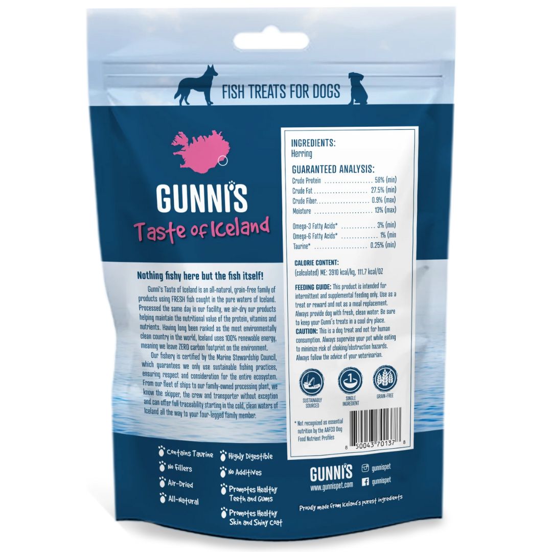 Gunni's Taste of Iceland Dog Treats Whole Herring - 85g | PeekAPaw Pet Supplies