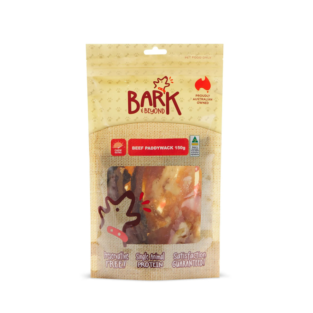 Bark & Beyond Beef Paddywhack dog treats, 150g – front of pack