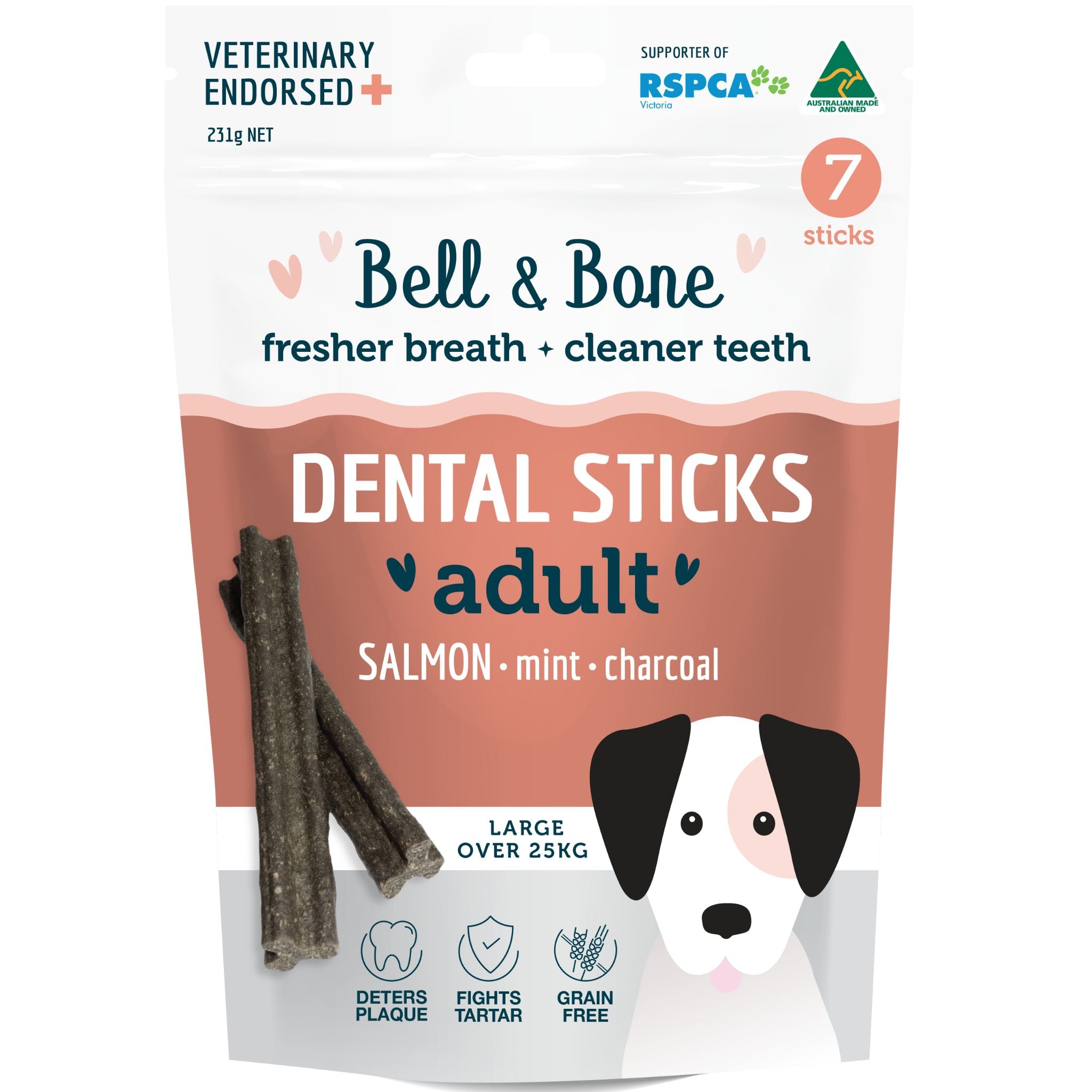 Bell and Bone Dental Sticks for Adult Dogs - Salmon, Mint & Charcoal