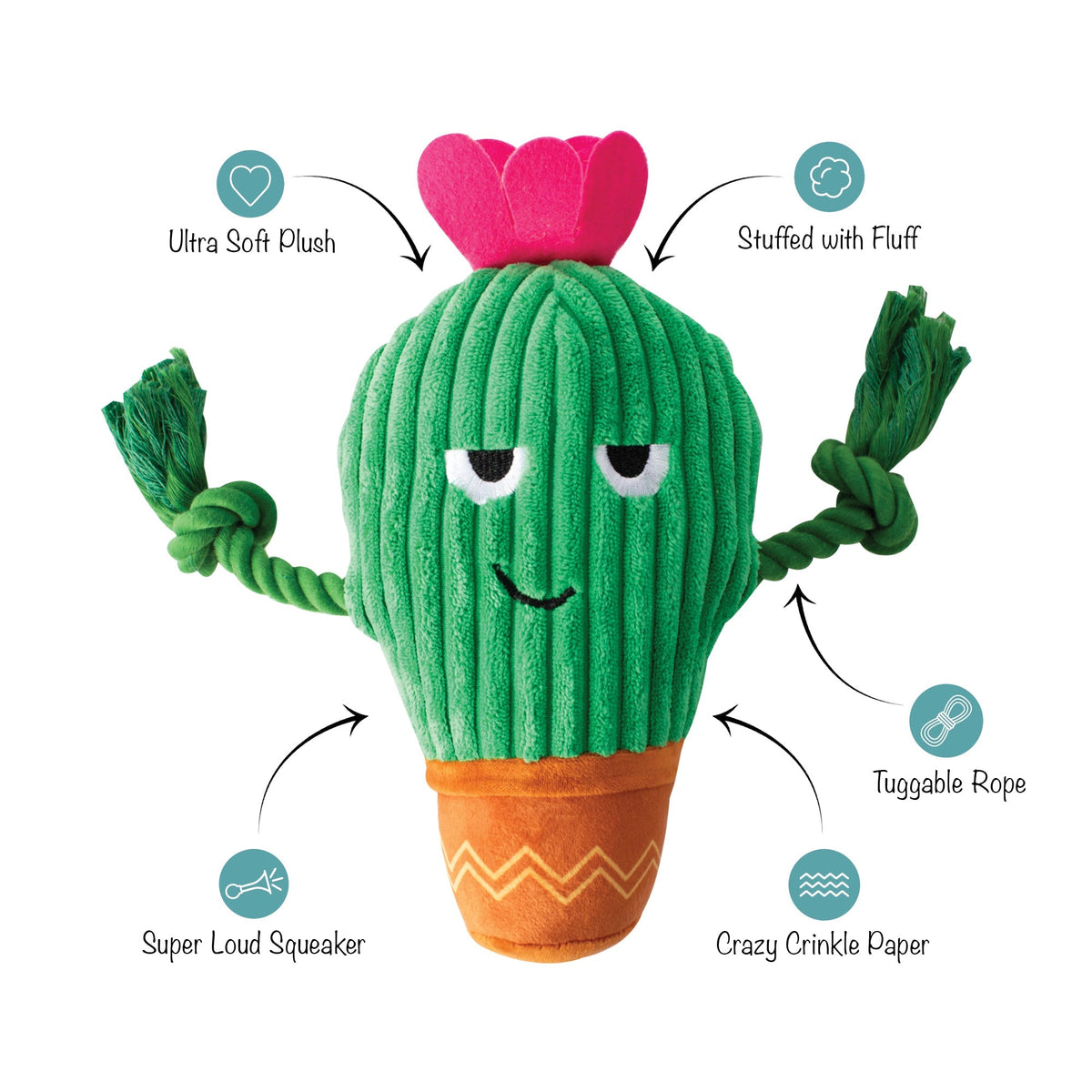 Fringe Studio Plush Squeaker Dog Toy - You Grow Chica Cactus — alternate view