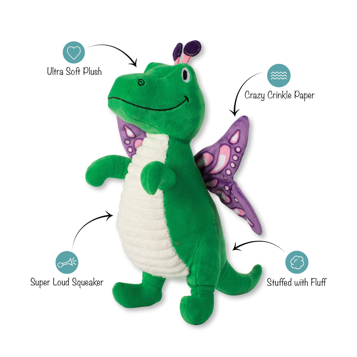 Fringe Studio Plush Squeaker Dog Toy - Flutter Rex — alternate view