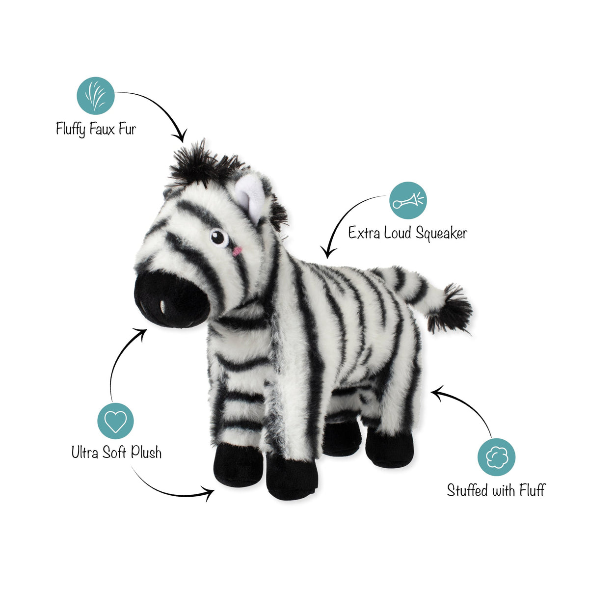 Fringe Studio Plush Squeaker Dog Toy - I'm Stripe-Tacular — feature callouts