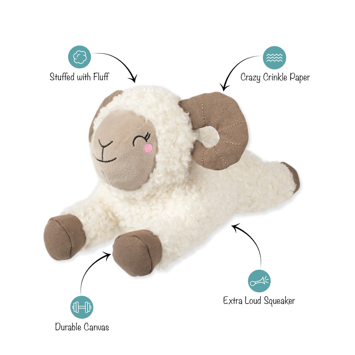 Fringe Studio Plush Squeaker Dog Toy - You Herd Me — feature callouts