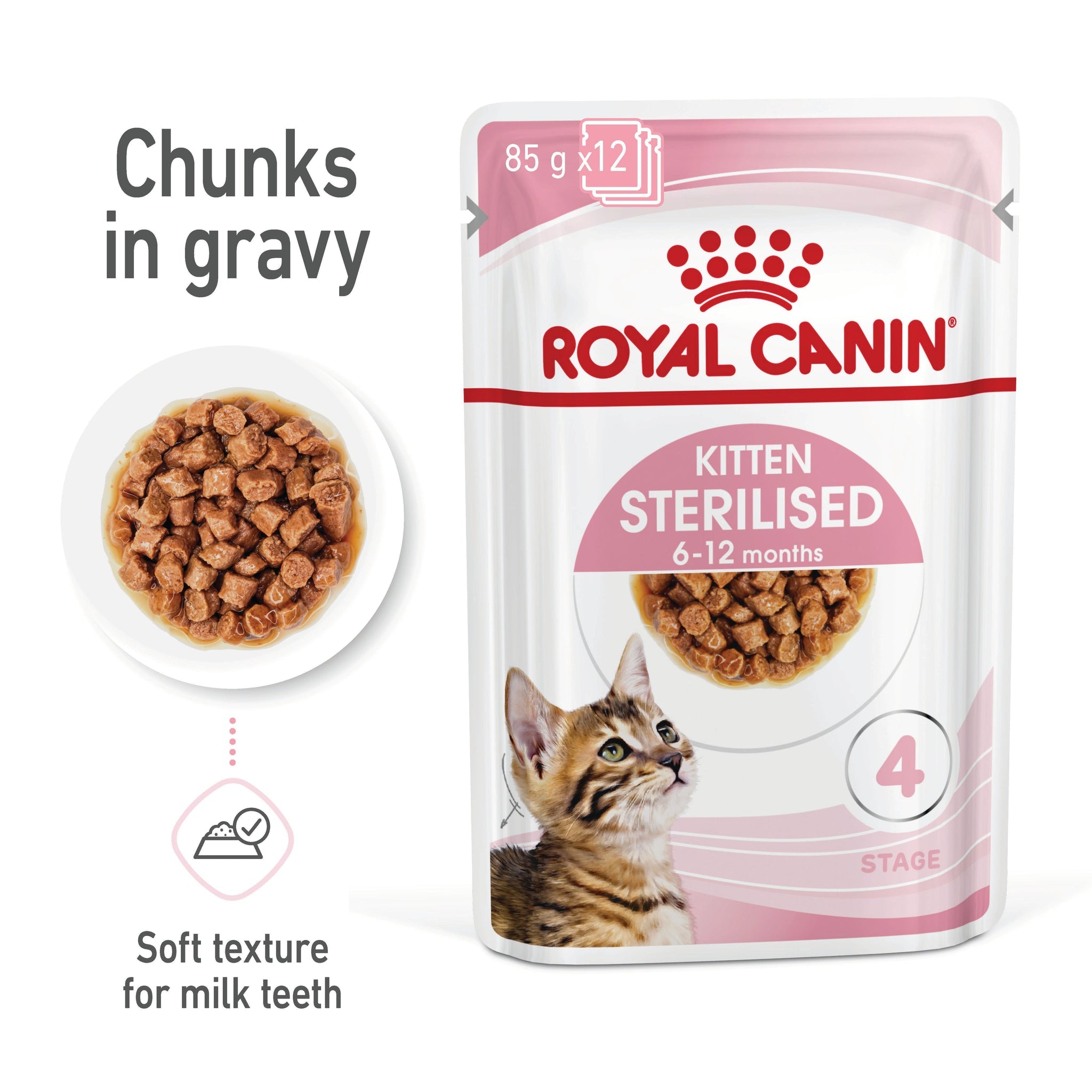 Royal Canin Kitten Sterilised gravy wet cat food pouch, alternate view