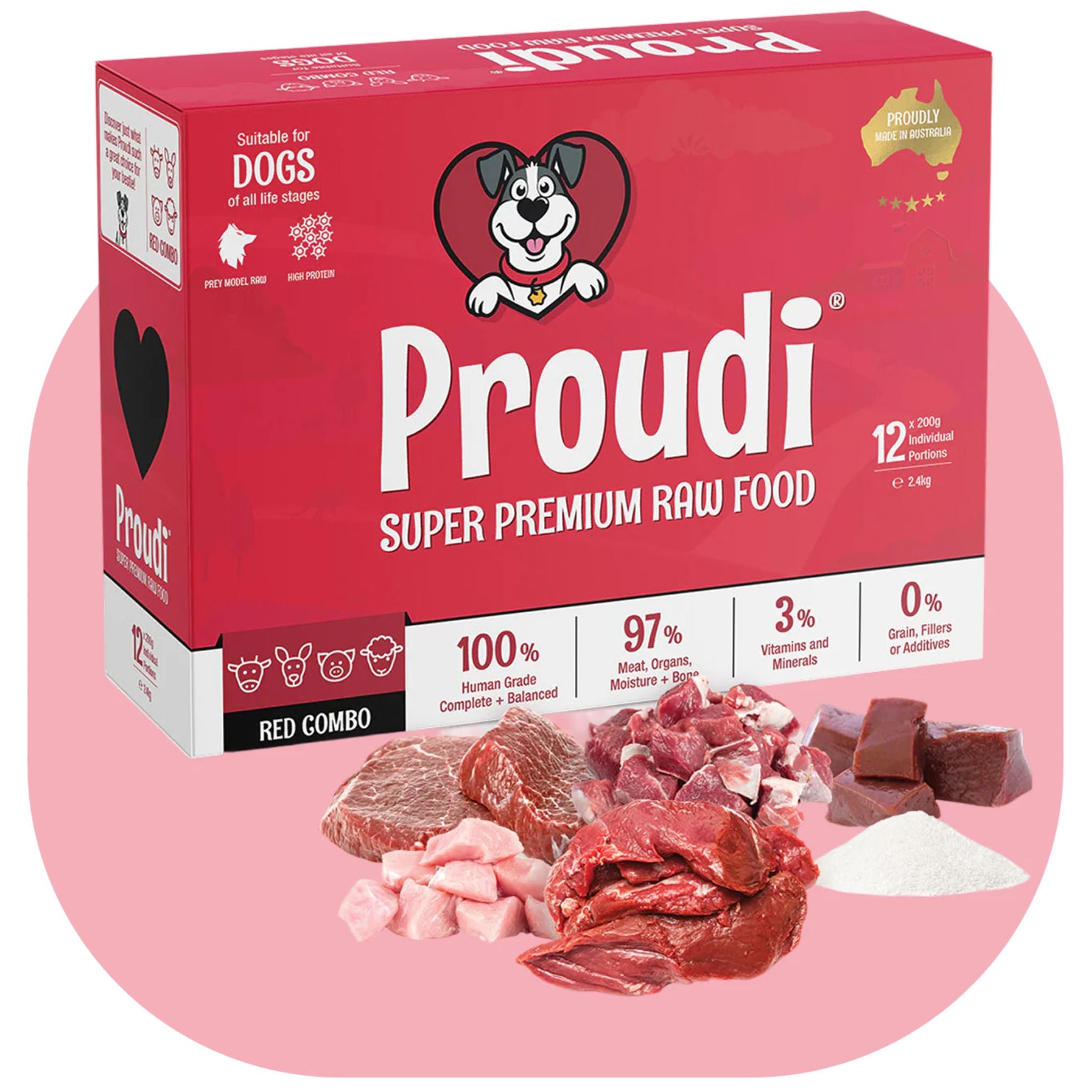 Proudi Red Combo Raw Patties for Dogs